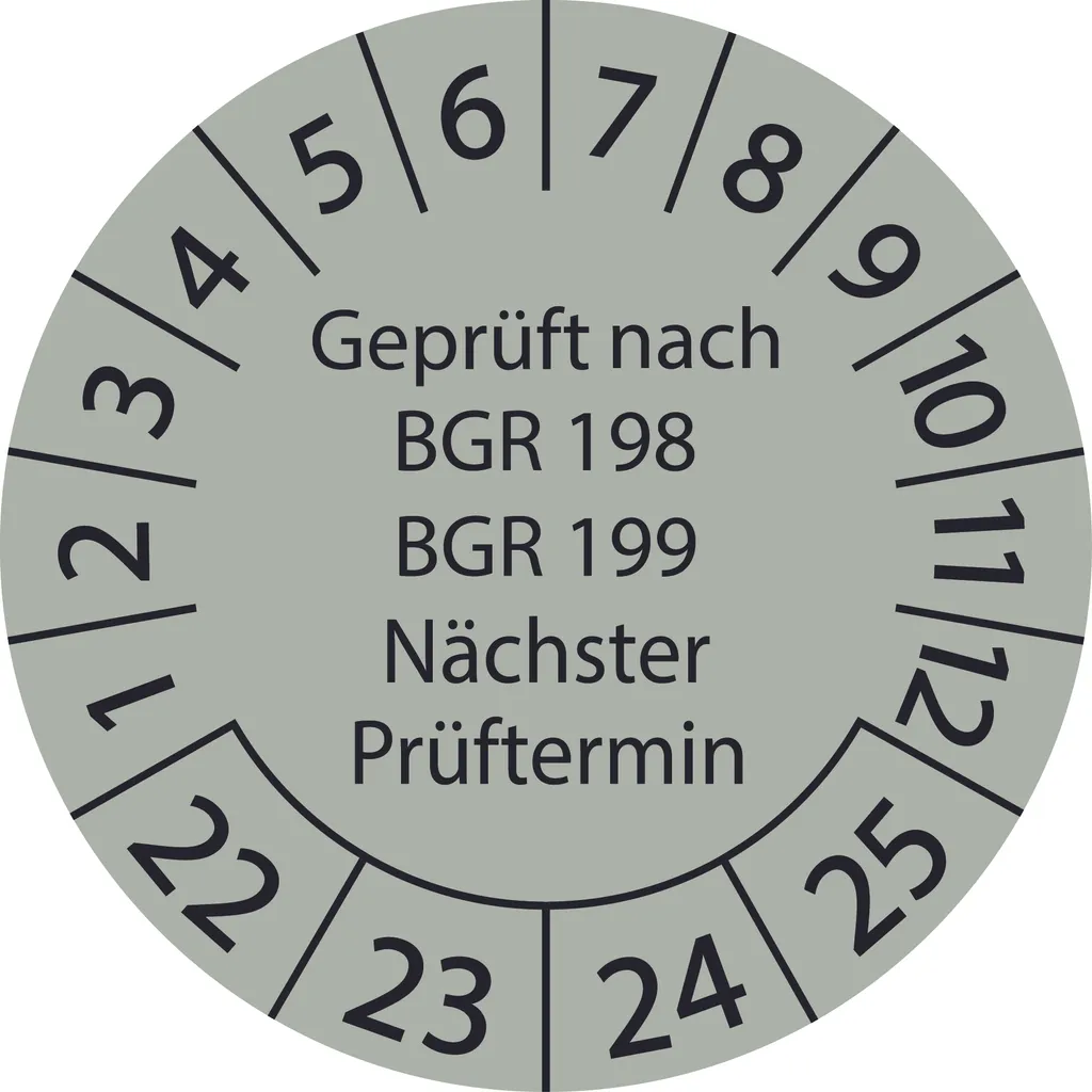 10000 Stück "Prüfetiketten" 15 mm -selbstklebende " nach BGR 198 + BGR 199 Nächster Prüftermin" ES-PRBGR1989NP-4-2022-15-154-PE